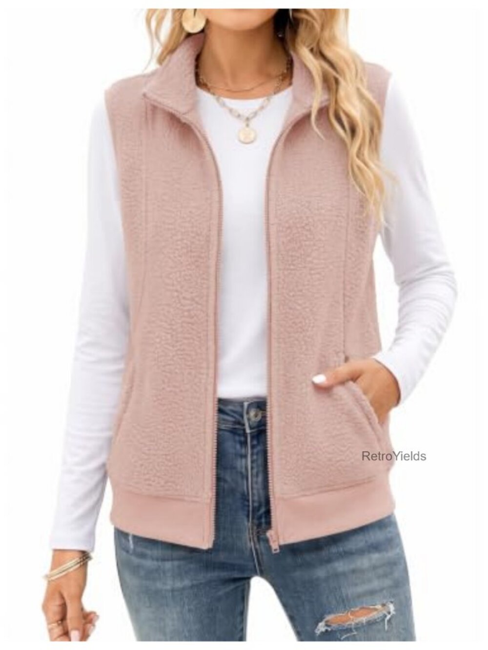 Womens Sherpa Fleece Vest Zip Sleeveless Warm Outerwear Vest